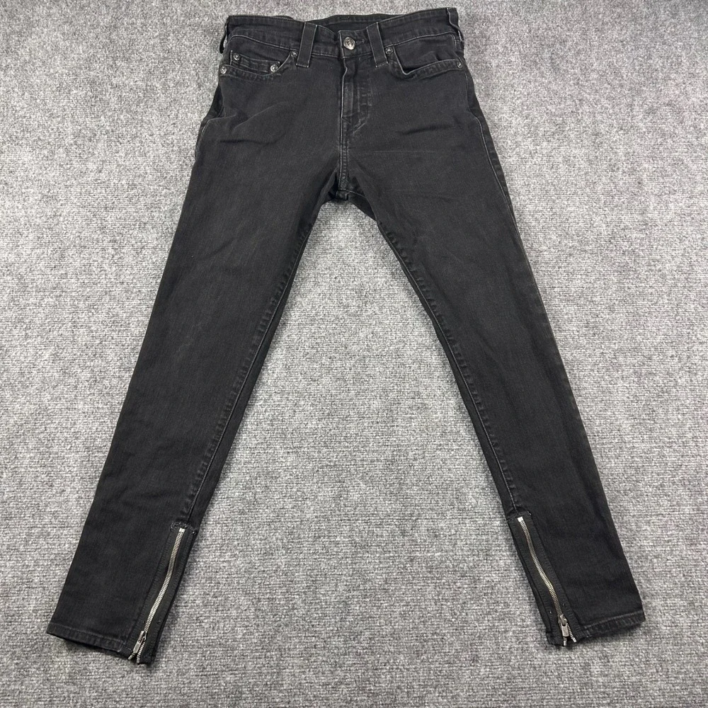 True Religion Mick Slouchy Skinny Mens 30 Black‎ Ankle Zip Denim Jeans